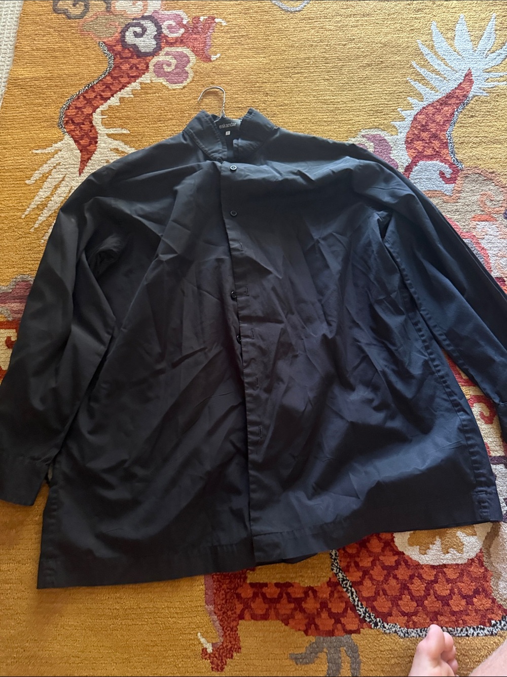 eskandar Black Lightweight Button-Front Overshirt